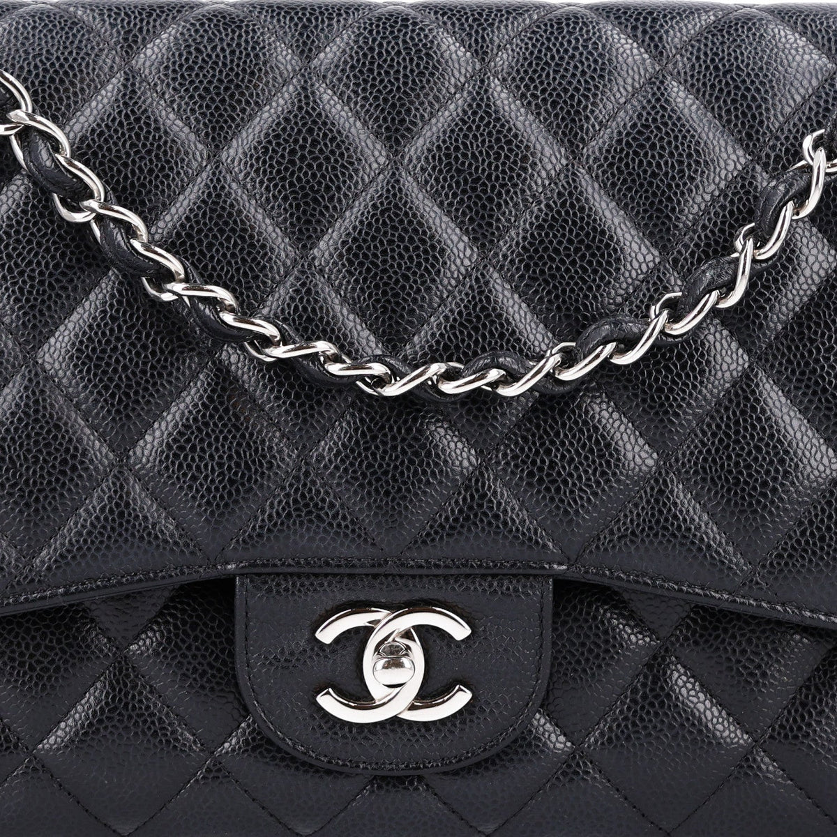 Caviar Quilted Jumbo Double Flap Black