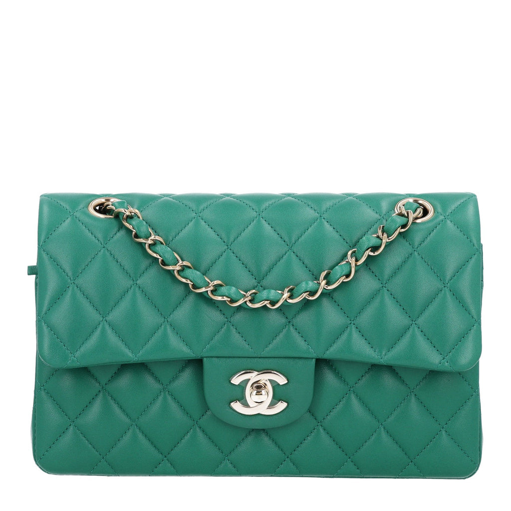 Lambskin Quilted Small Double Flap Green