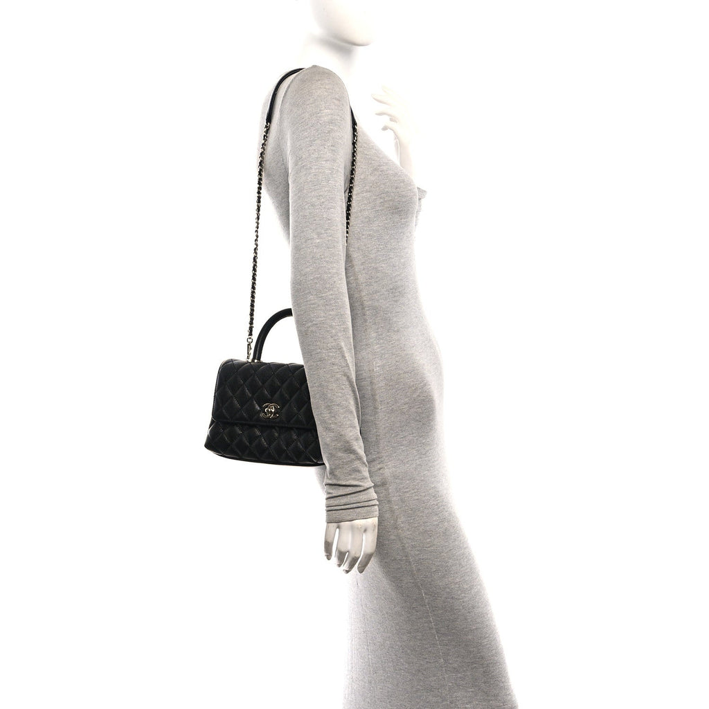 Caviar Quilted Mini Coco Handle Flap Black