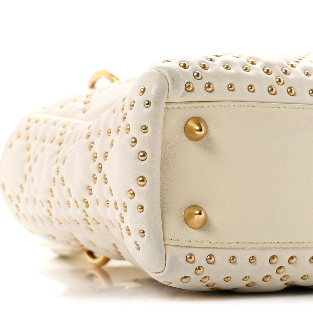 Lambskin Cannage Studded Small Supple Lady Dior White
