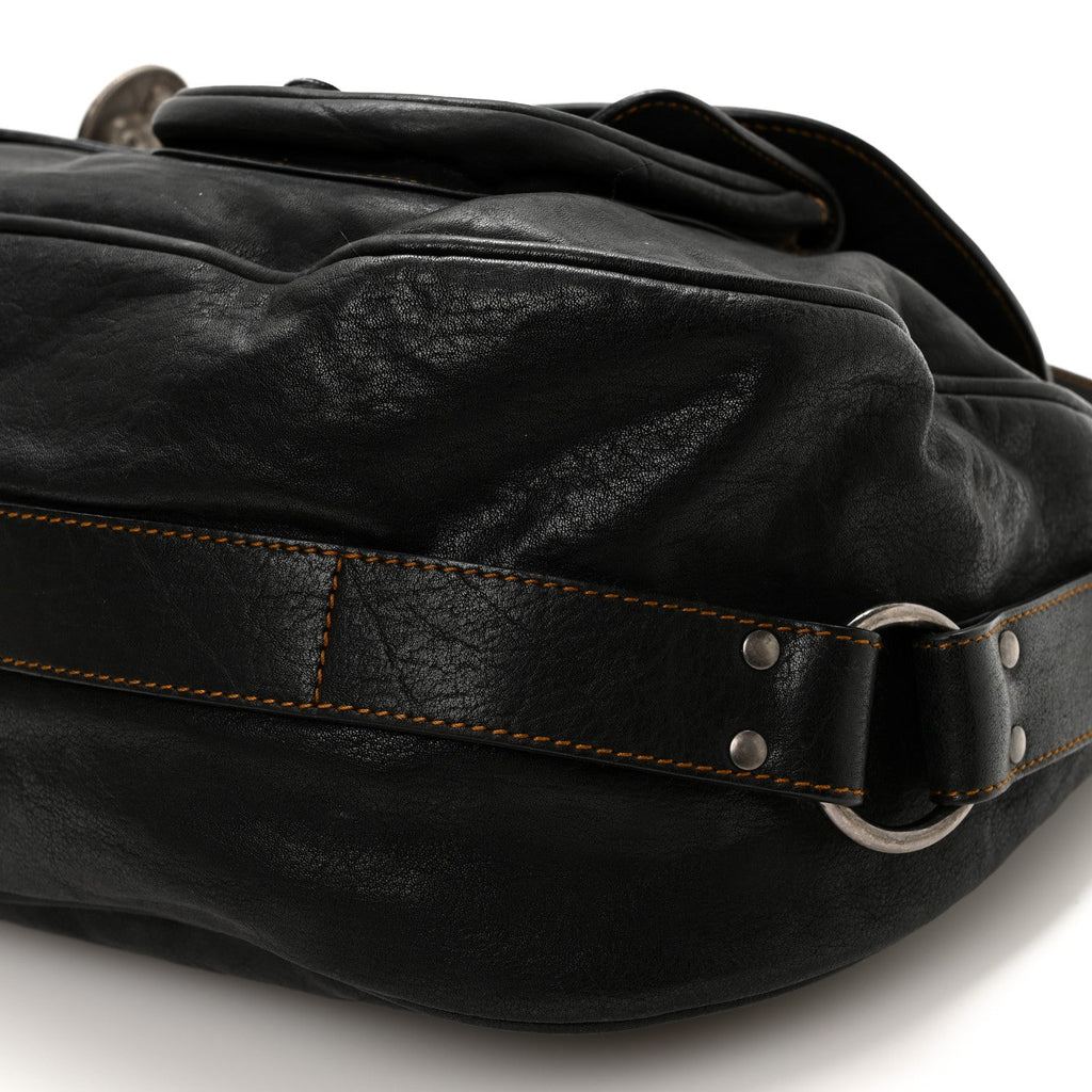 Calfskin Medium Gaucho Double Saddle Bag Black