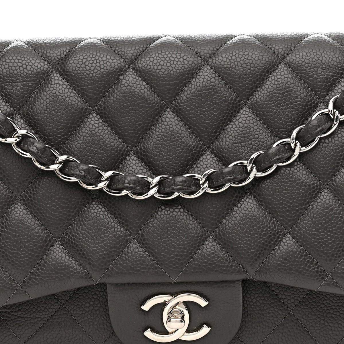 Caviar Quilted Jumbo Double Flap Grey