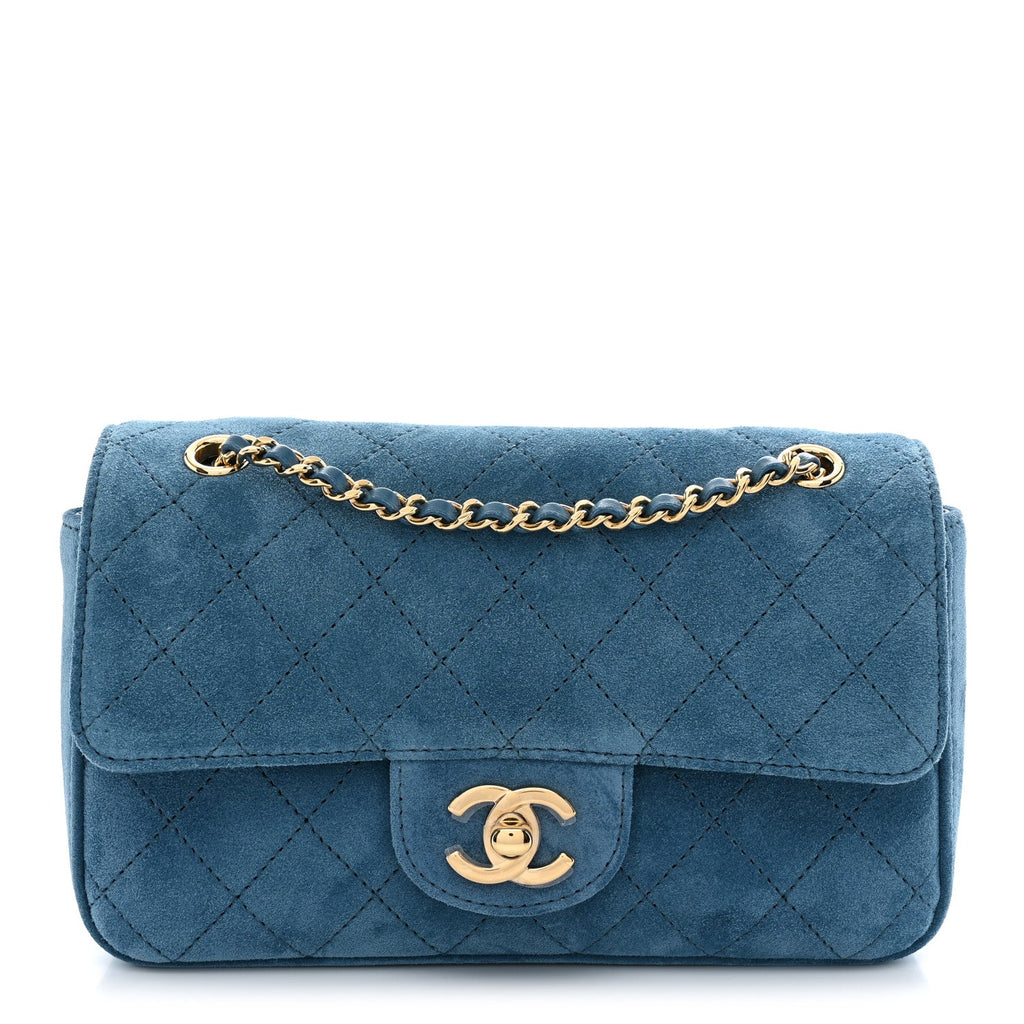 Suede Calfskin Mini Souplissimo Flap Blue