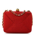 Woven Raffia Clutch With Chain Bag Red
