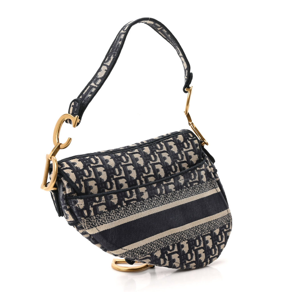 Oblique Embroidered Saddle Bag Blue