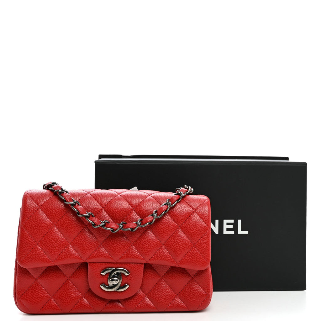 Caviar Quilted Mini Rectangular Flap Red