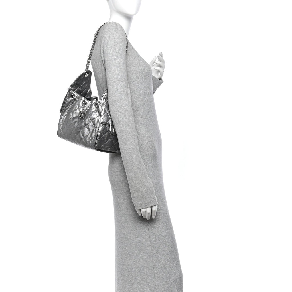 Metallic Caviar Quilted Small Chanel 25 Handbag Anthracite