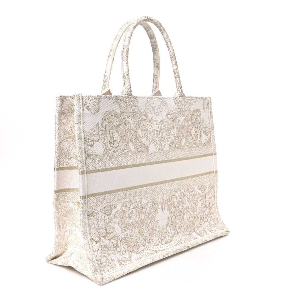 Canvas Embroidered Medium Jardin D'Hiver Book Tote White Gold