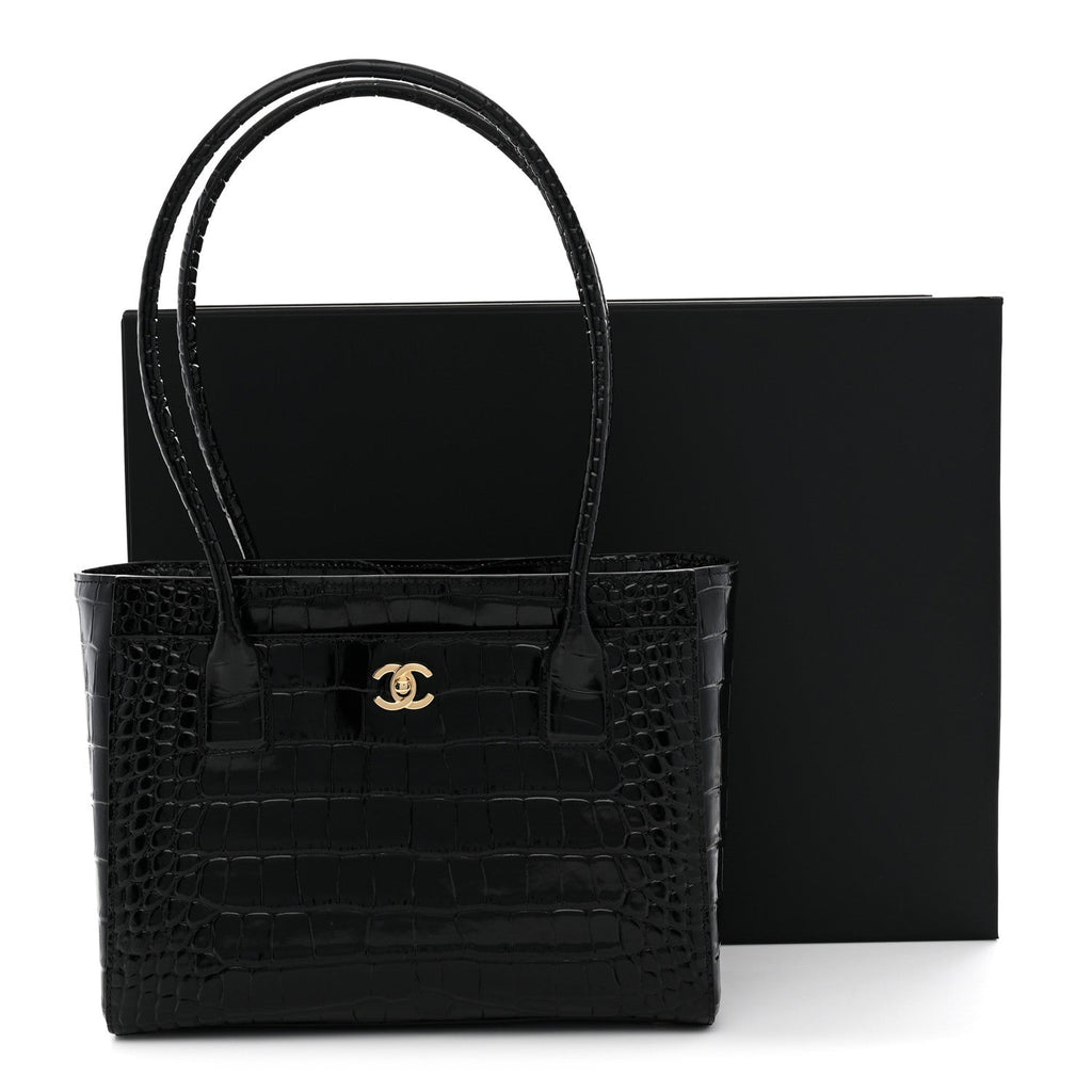 Calfskin Crocodile Embossed Small Archetype Black