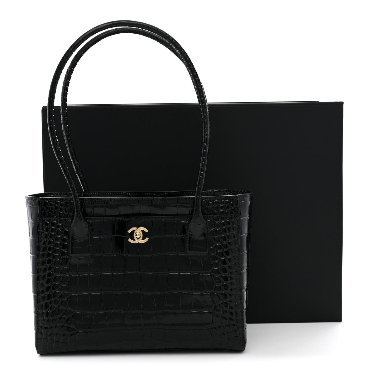 Calfskin Crocodile Embossed Small Archetype Black
