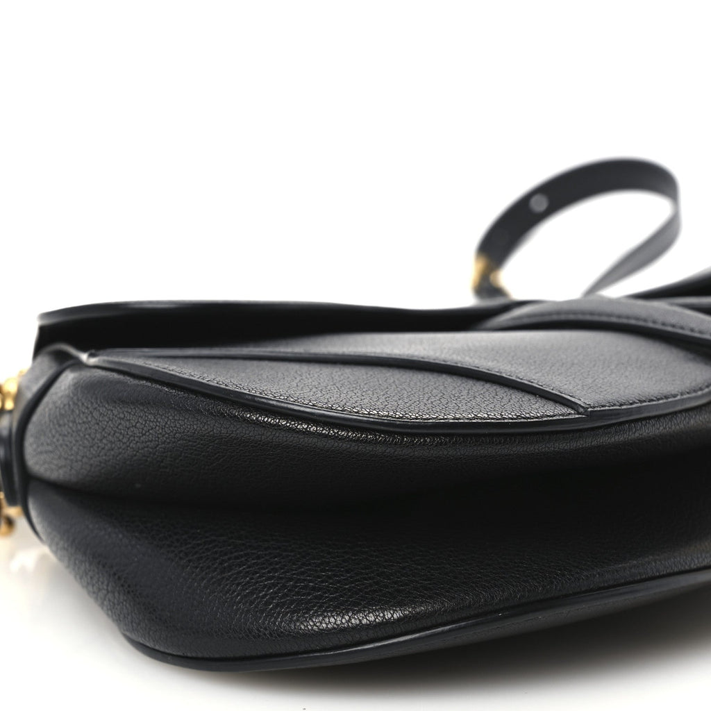 Shiny Goatskin Saddle Bag With Strap Black