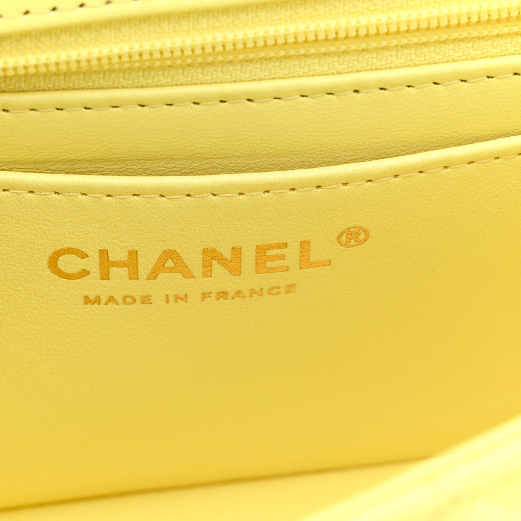 Lambskin Quilted Mini Chain Top Handle Rectangular Flap Light Yellow