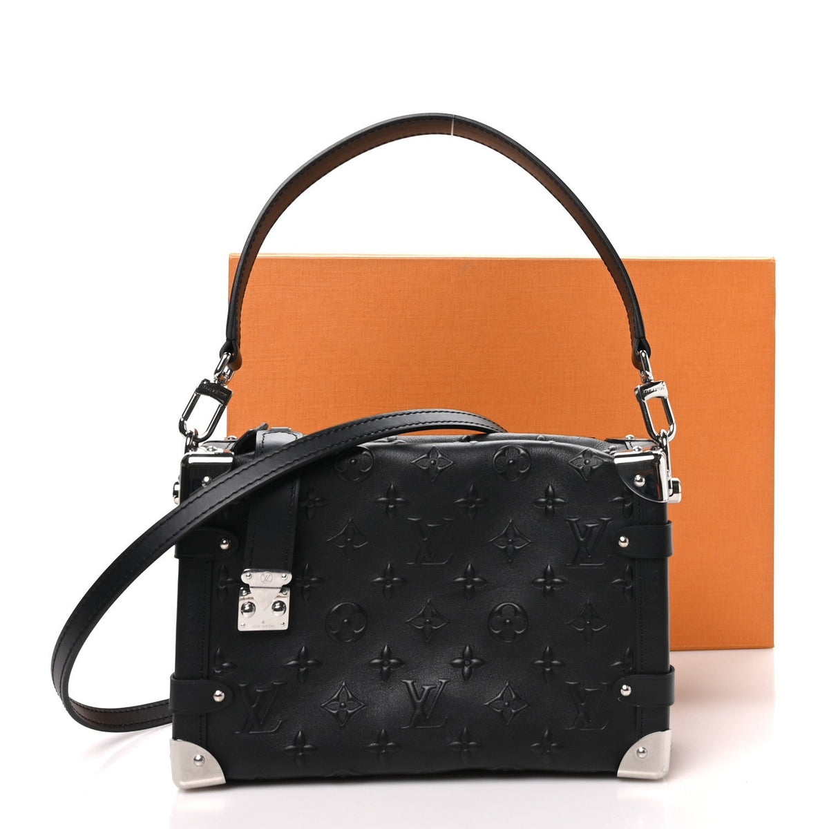 Calfskin Debossed Monogram Side Trunk Black