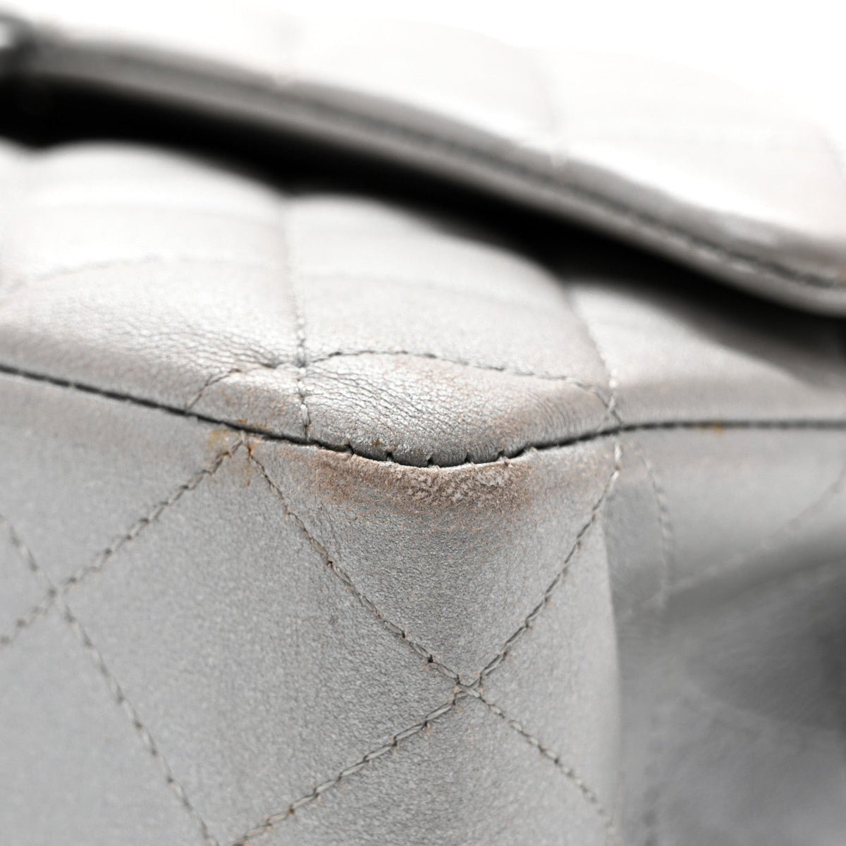 Metallic Lambskin Quilted Medium Double Flap Silver