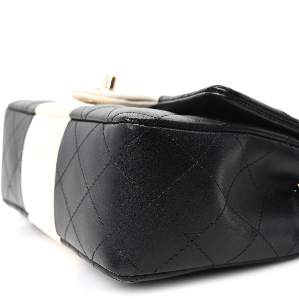 Lambskin Quilted Mini Rectangular Flap Black White