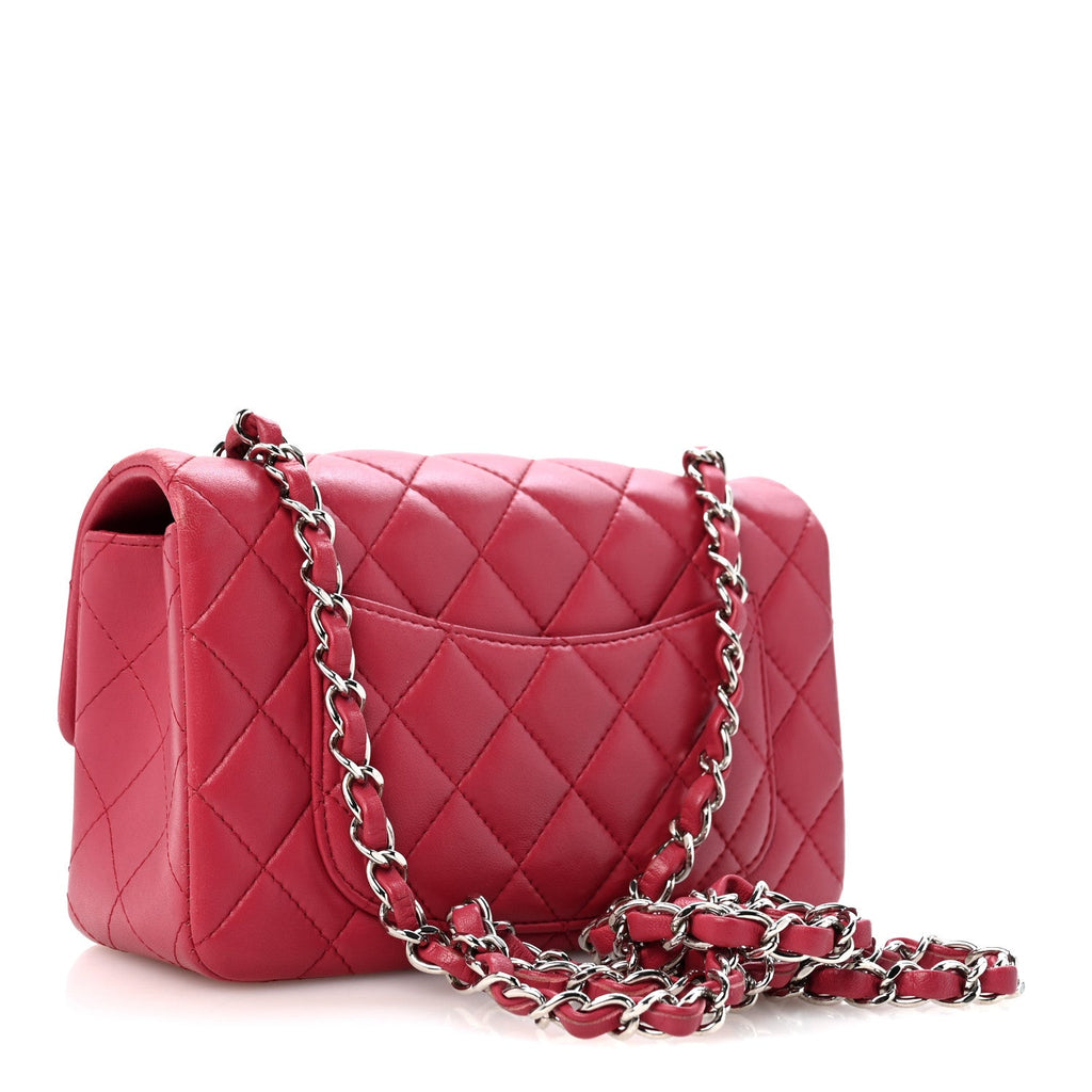 Lambskin Quilted Mini Rectangular Flap Dark Pink