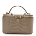 Calfskin Lizard Embossed Top Handle Vanity With Chain Dark Khaki