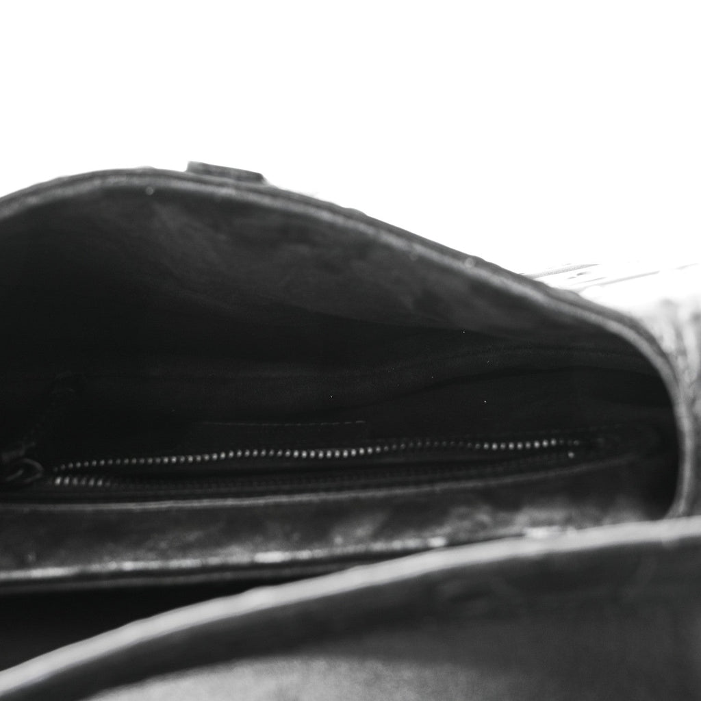 Calfskin Embossed Oblique Saddle Bag With Strap Black