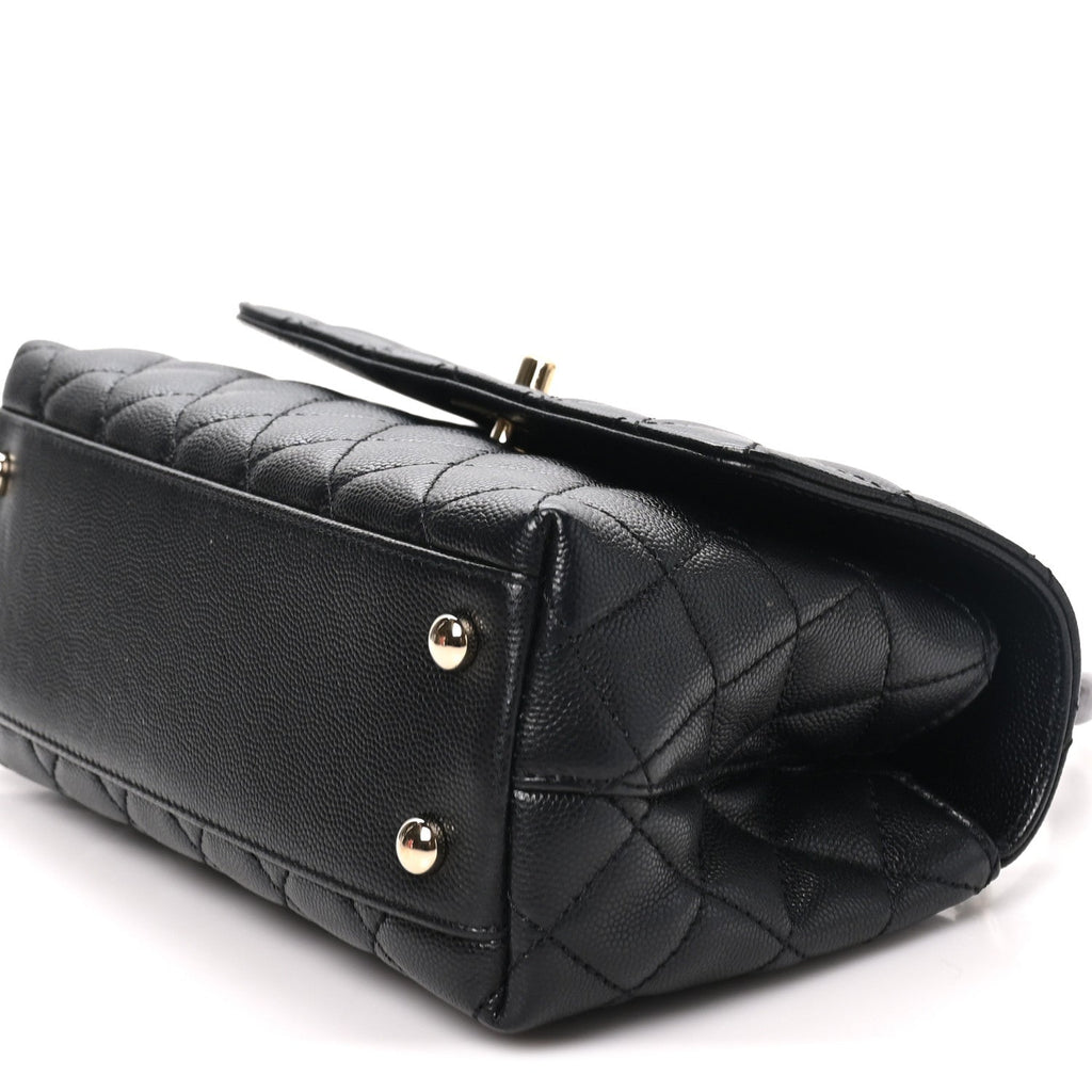 Caviar Quilted Lizard Embossed Mini Coco Handle Flap  Black