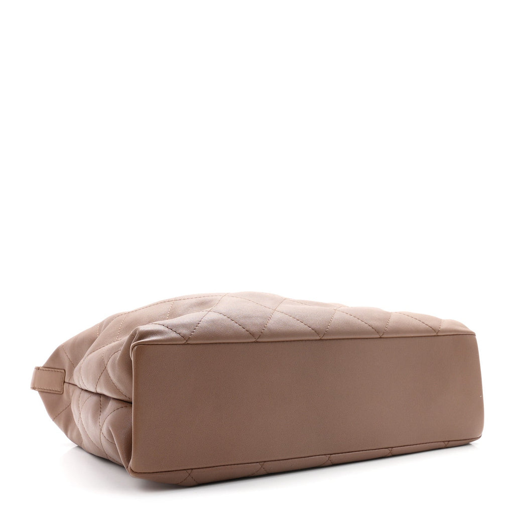 Shiny Lambskin Quilted Maxi Hobo Brown