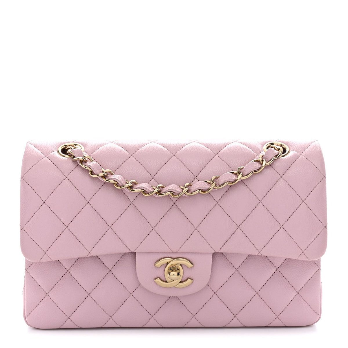 Caviar Quilted Small Double Flap Pink