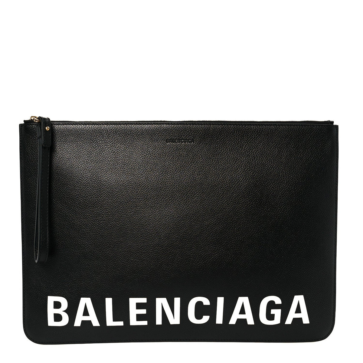 Calfskin Logo Large Cash Pouch With Handle Black White