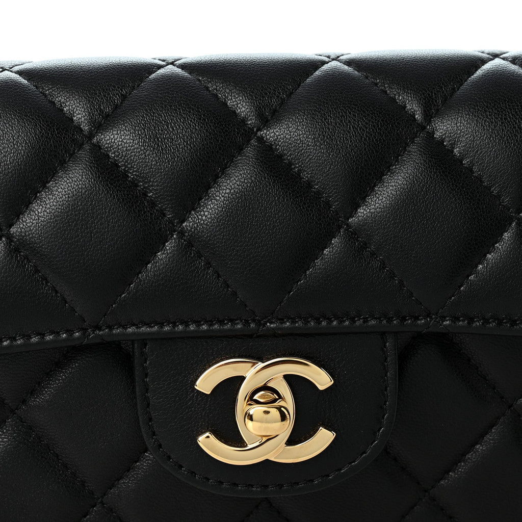 Lambskin Quilted Flap Bag Black