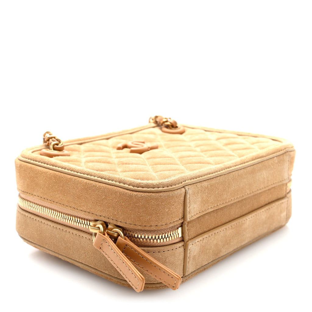 Suede Quilted CC Tassel Camera Case Light Brown