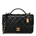 Patent Quilted Small School Memory Top Handle Flap Black