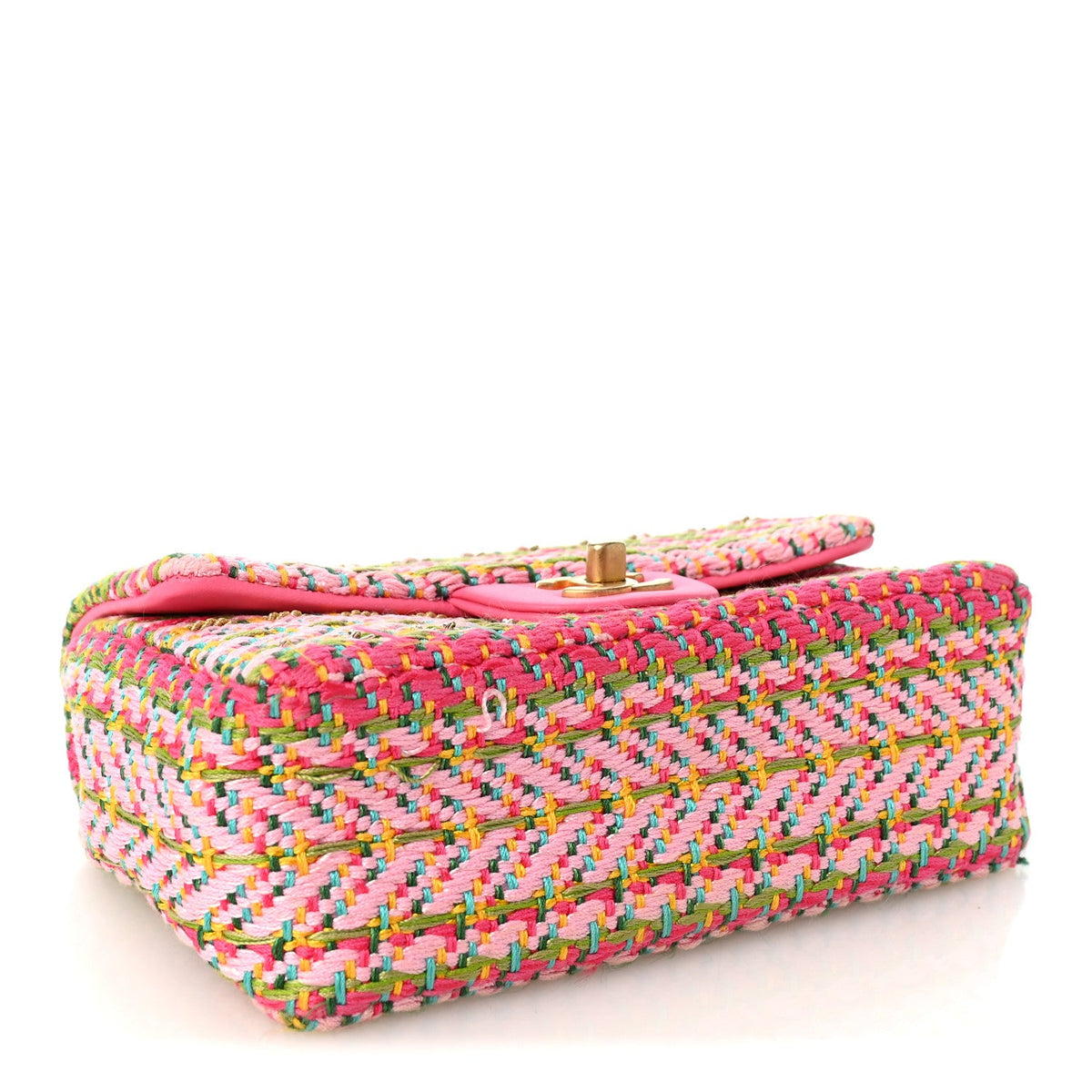 Cotton Mixed Fibers Woven Mini Rectangular Flap Pink Green