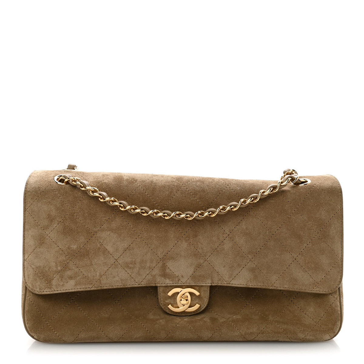 Suede Calfskin Small Souplissimo Maxi Flap Dark Beige