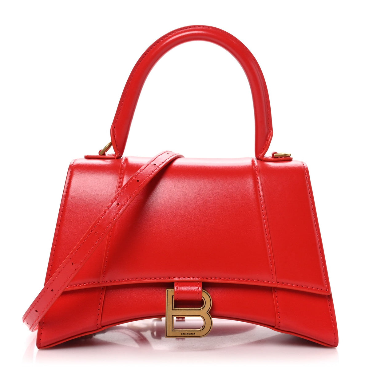 Shiny Box Calfskin Small Hourglass Top Handle Bag Bright Red