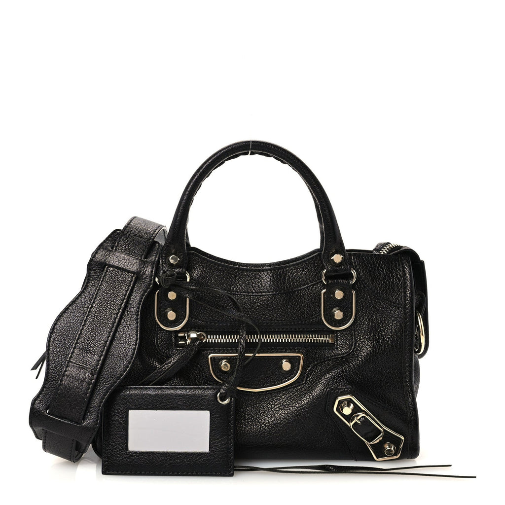 Chevre Gold Metallic Edge Hardware Mini City Black