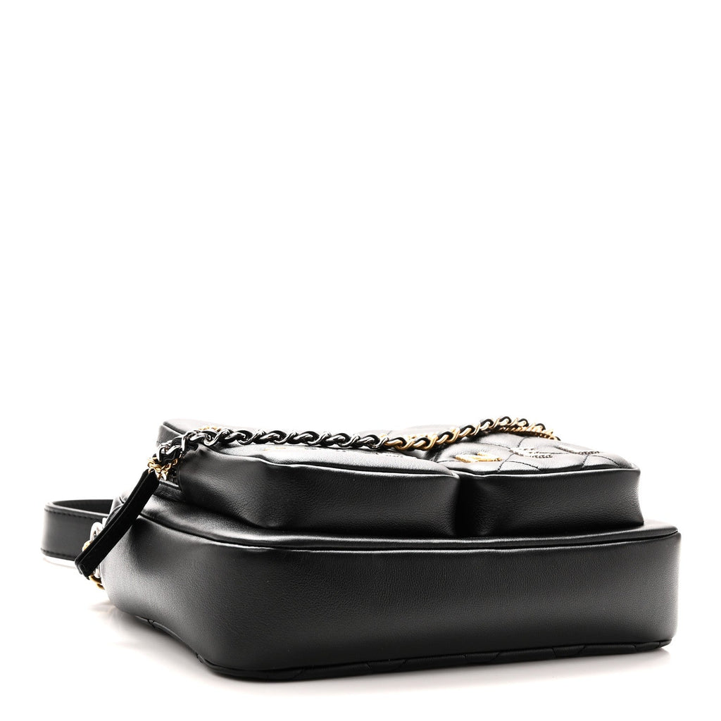 Calfskin Quilted Large Camera Case Black Black
