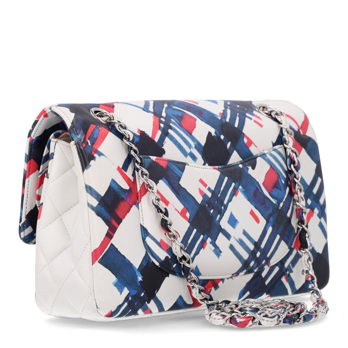 Lambskin Airline Printed Medium Double Flap White Red Blue