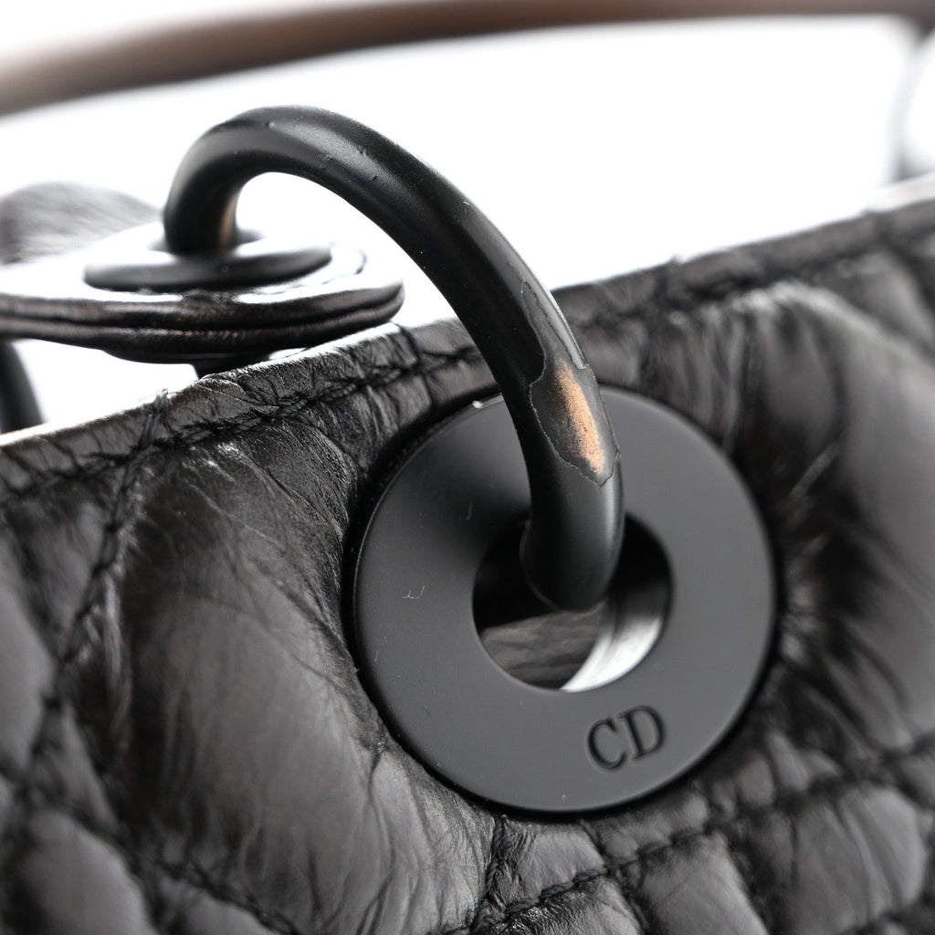 Crinkled Calfskin Cannage Medium Lady Dior Black