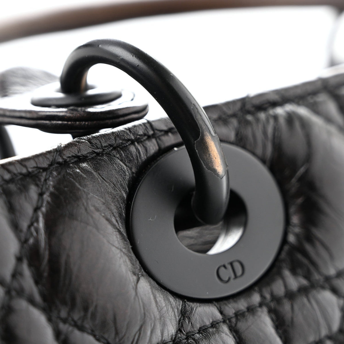 Crinkled Calfskin Cannage Medium Lady Dior Black