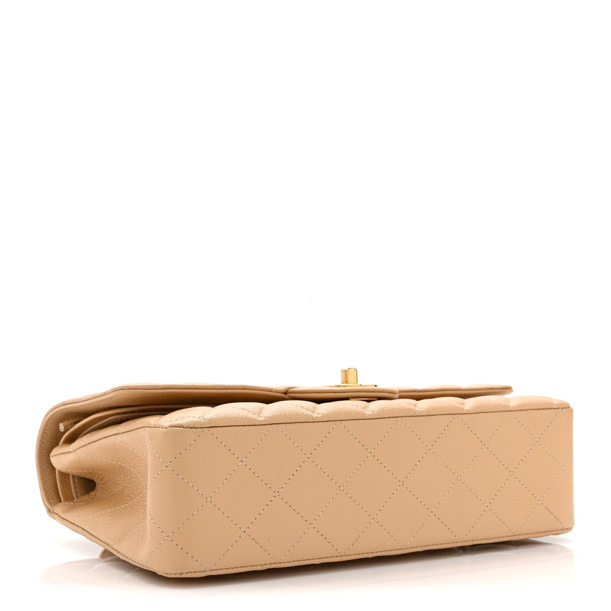 Caviar Quilted Medium Double Flap Beige