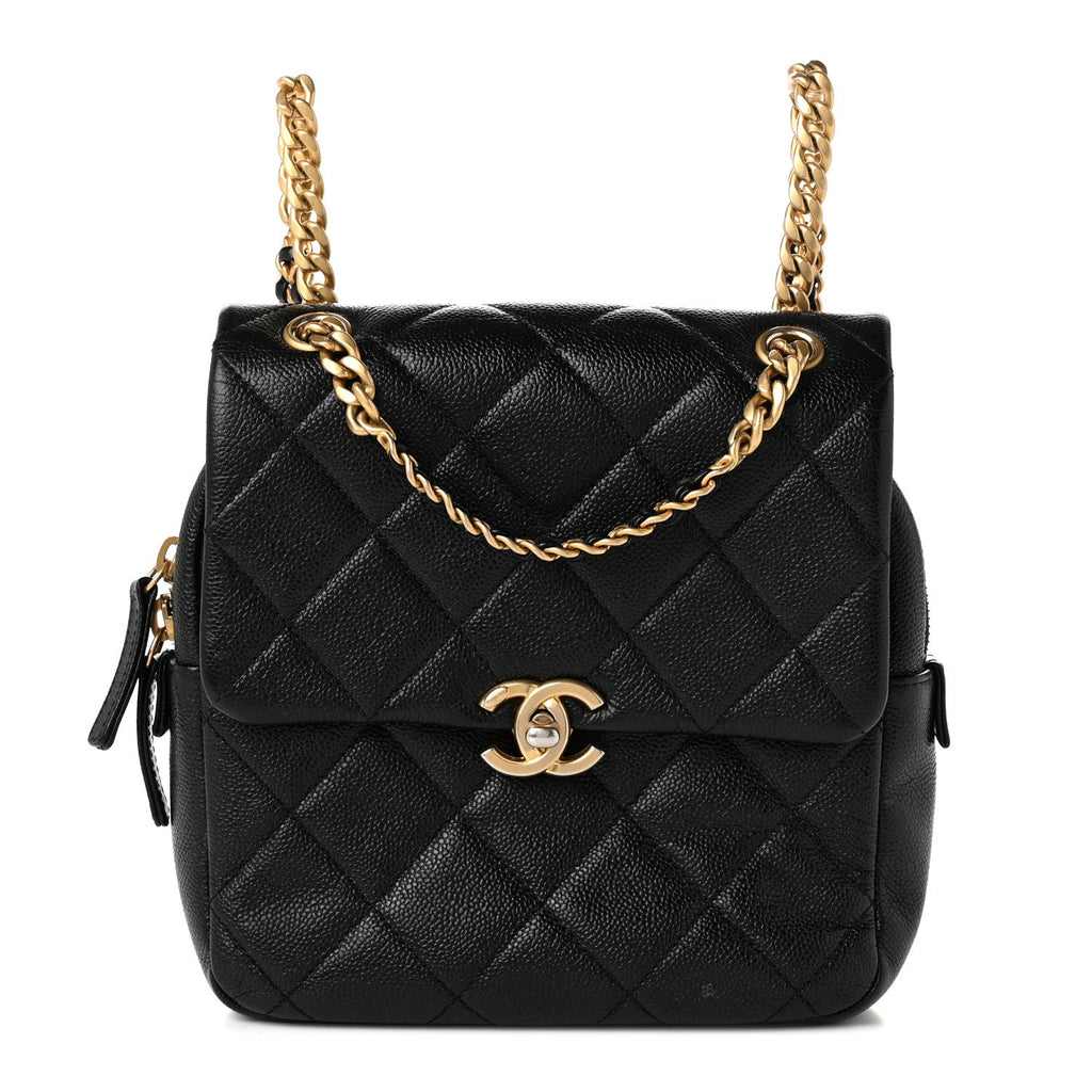 Shiny Caviar Quilted Chain Melody Backpack Black