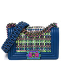 Lambskin PVC Thread Woven Small Boy Flap Dark Blue