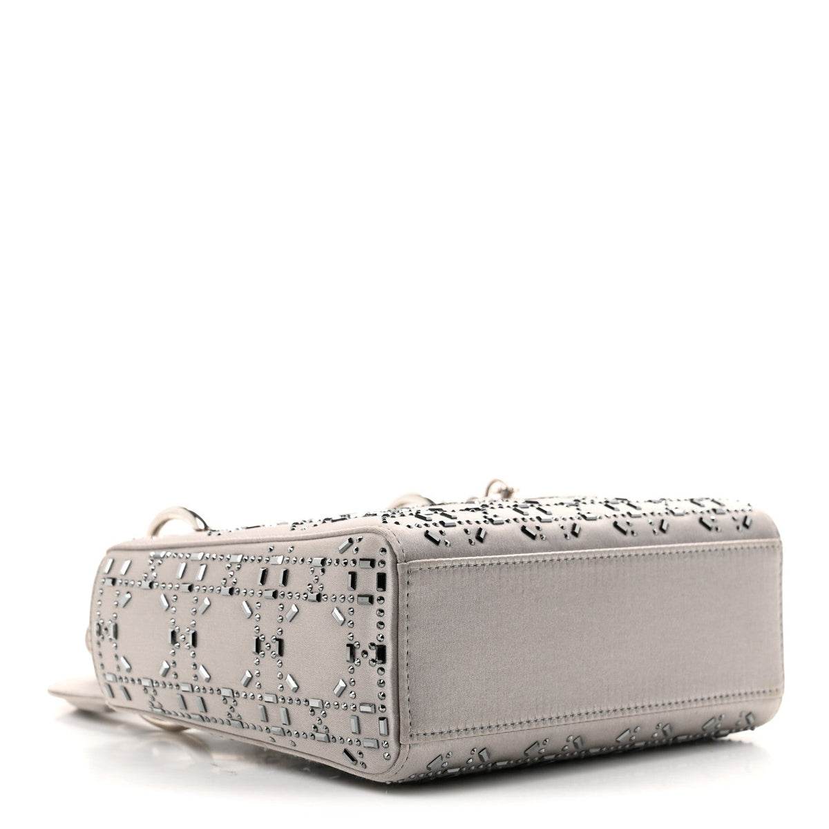 Satin Crystal Cannage Mini Lady Dior Gray