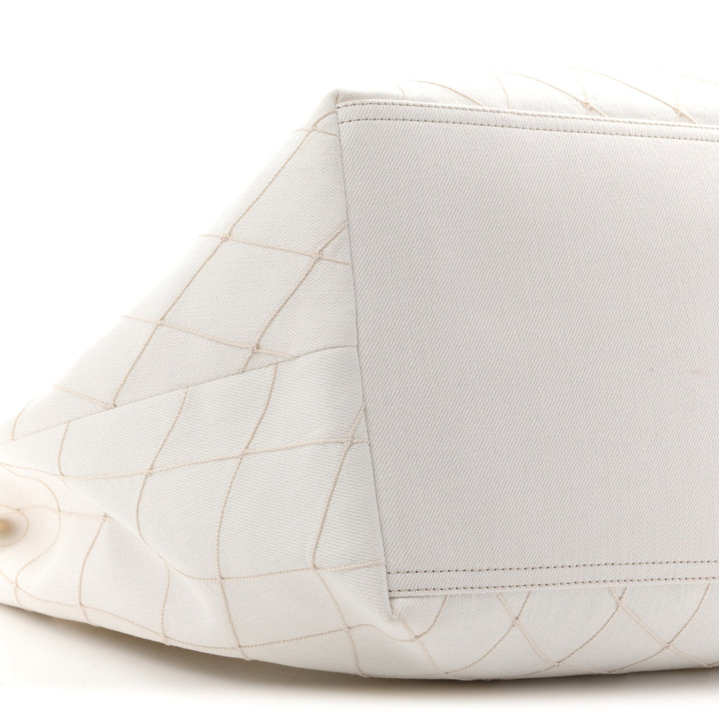Denim Calfskin Quilted Coco Beach Small Shopping Tote White Black