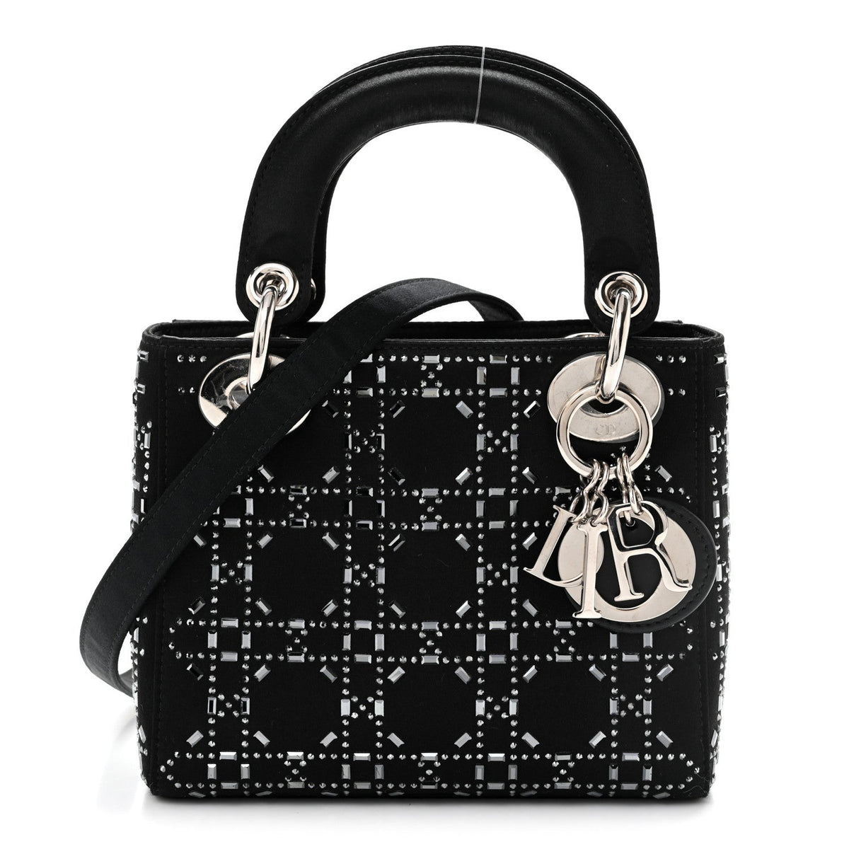 Satin Crystal Cannage Mini Lady Dior Black