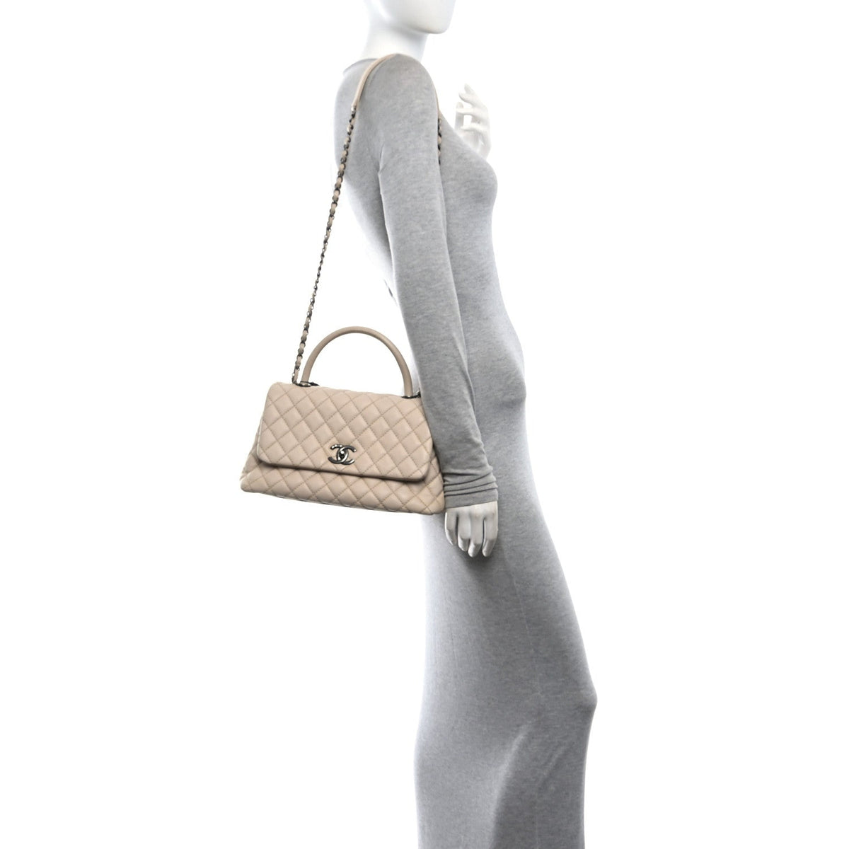 Caviar Quilted Small Coco Handle Flap Light Beige
