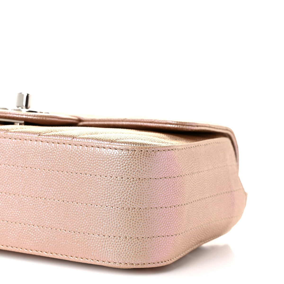 Iridescent Caviar Chevron Quilted Mini Rectangular Flap Light Gold
