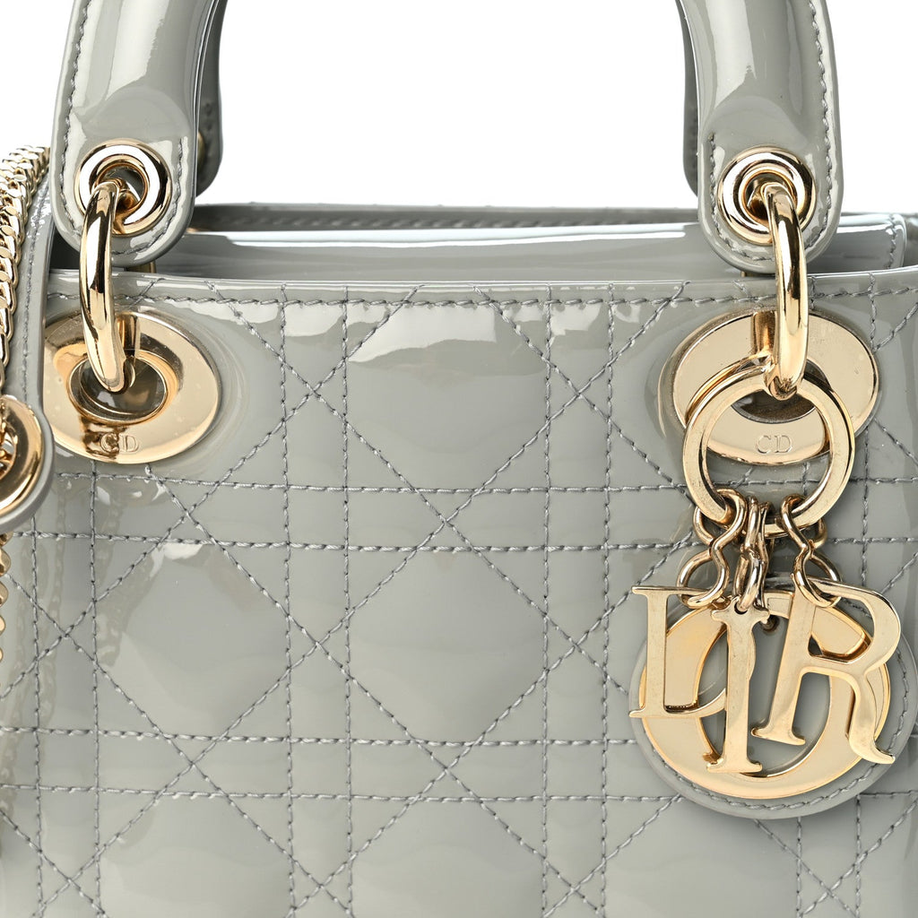 Patent Cannage Mini Lady Dior Grey Stone
