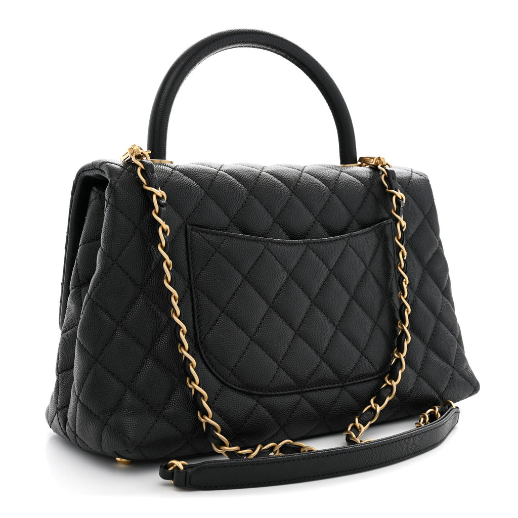 Caviar Quilted Small Coco Handle Flap Black