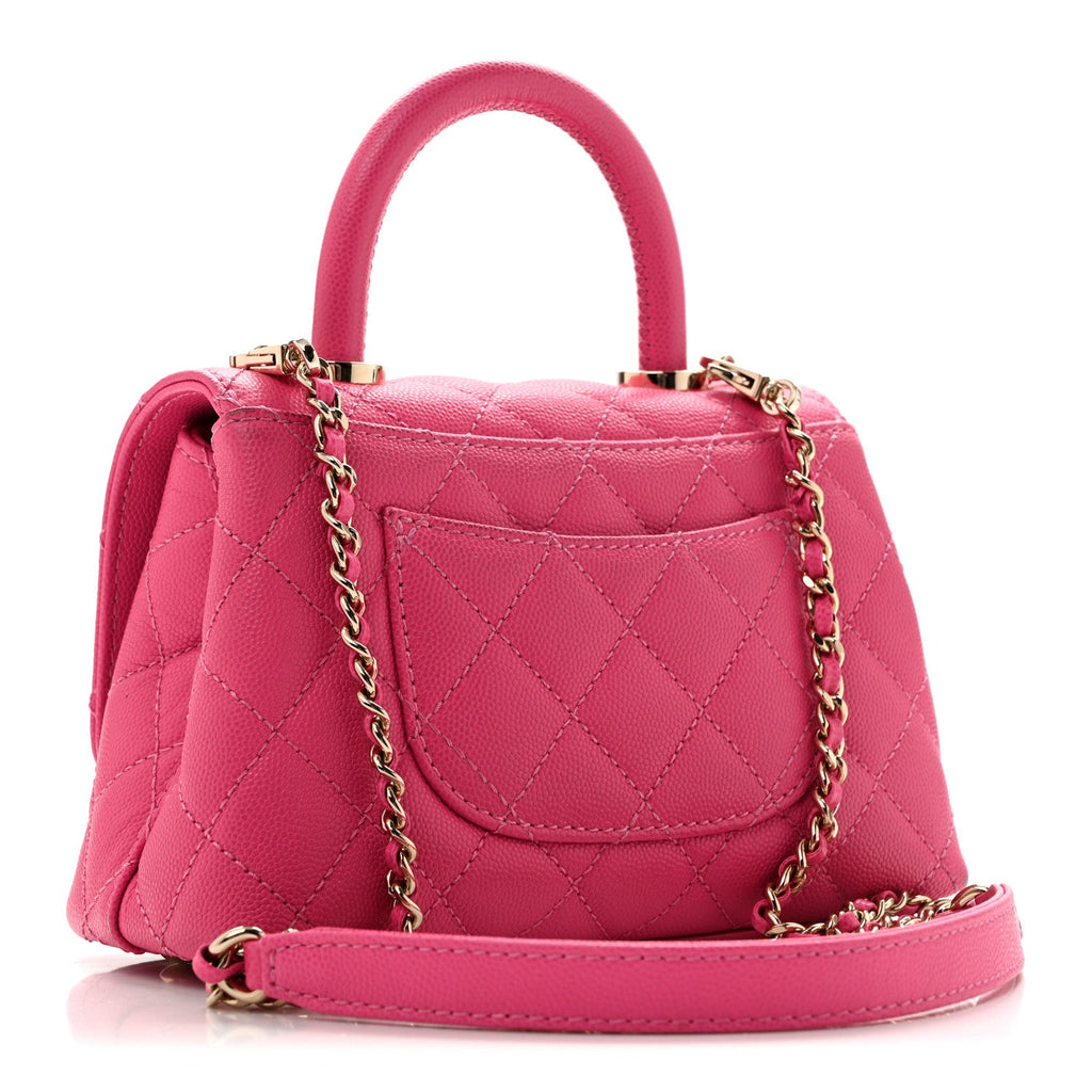 Caviar Quilted Lizard Embossed Extra Mini Coco Handle Flap Pink