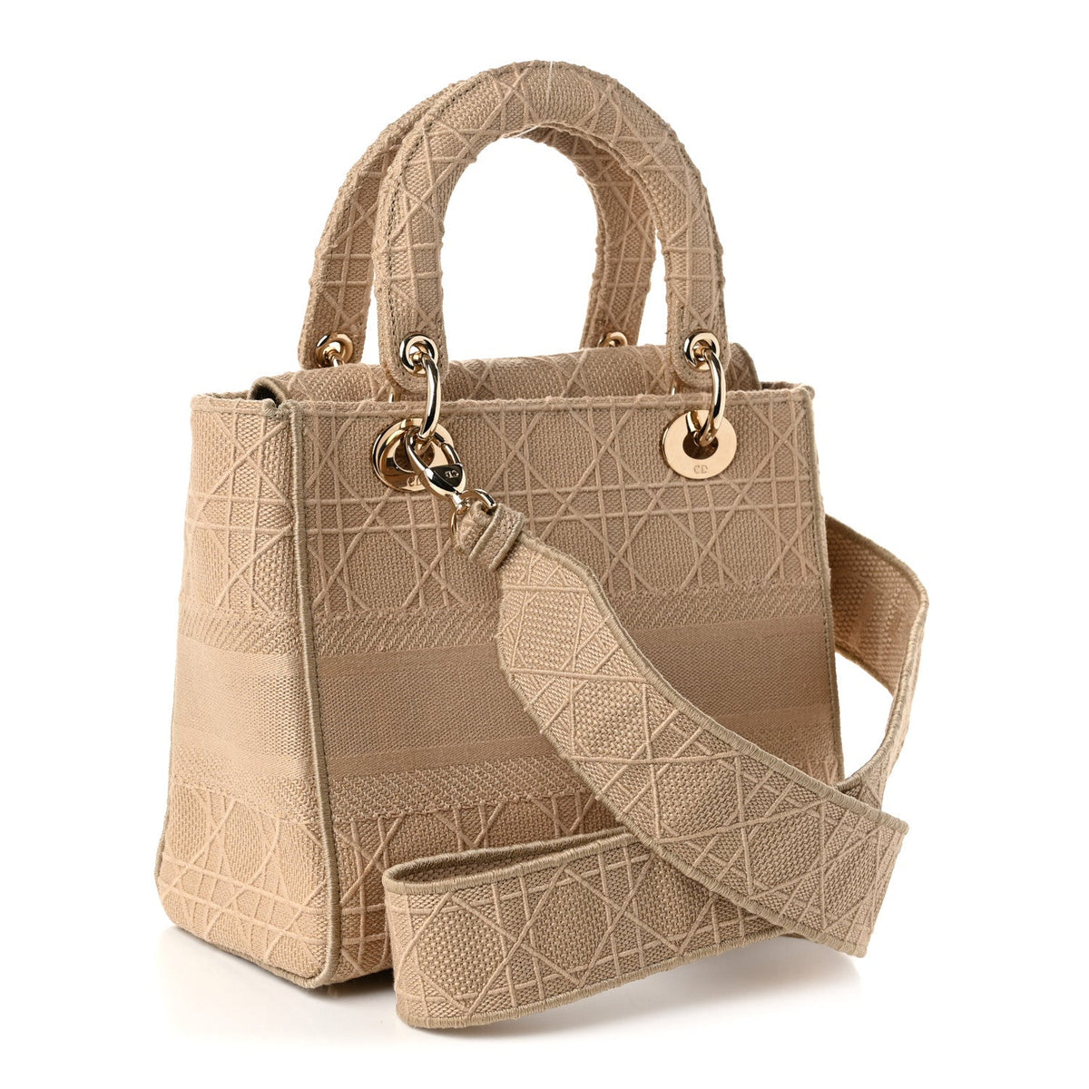 Canvas Embroidered Cannage Medium Lady D-Lite Beige