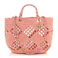 Raffia Effect Braided Small Shopping Bag Beige Pink